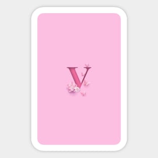 V Letter Personalized, Pink Minimal Cute Design, Birthday Gift, Christmas Gift Sticker